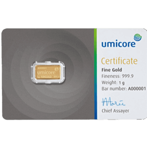 Umicore 1 gram gold bar