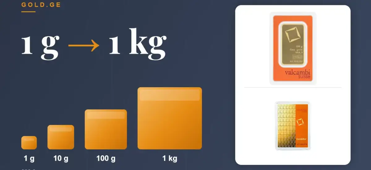 ოქროს ზოდები 1 გრამიდან 1 კილოგრამამდე / Gold bar sizes from 1 g to 1 kg